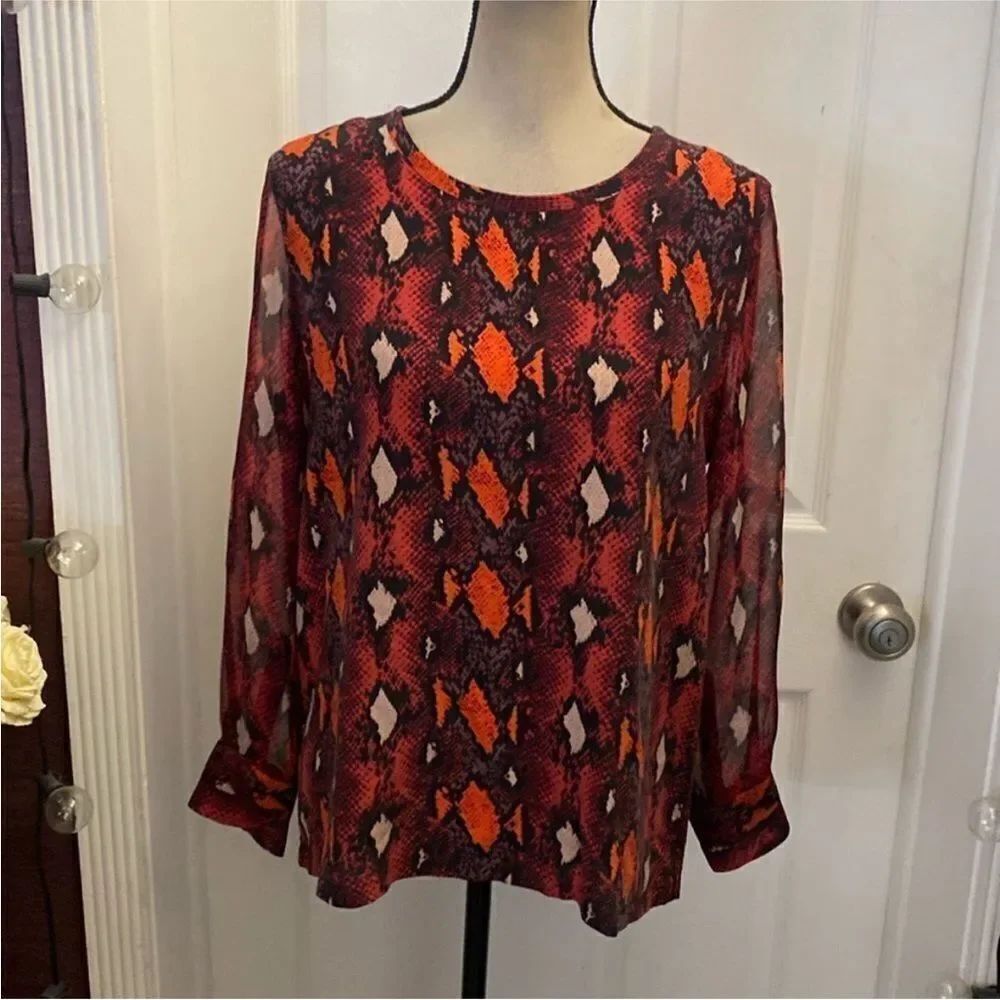 Equipment Red snake print Long Sleeve silk Blouse , S